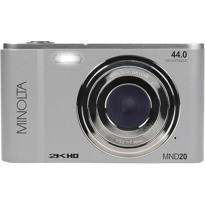 Minolta MND20 44 MP / 2.7K Quad HD Digital Camera (Silver) + 32GB Memory Card + 12 inch Flexible Tripod + Memory Card Wallet + USB Card Reader, SD/microSD + More - Image 2