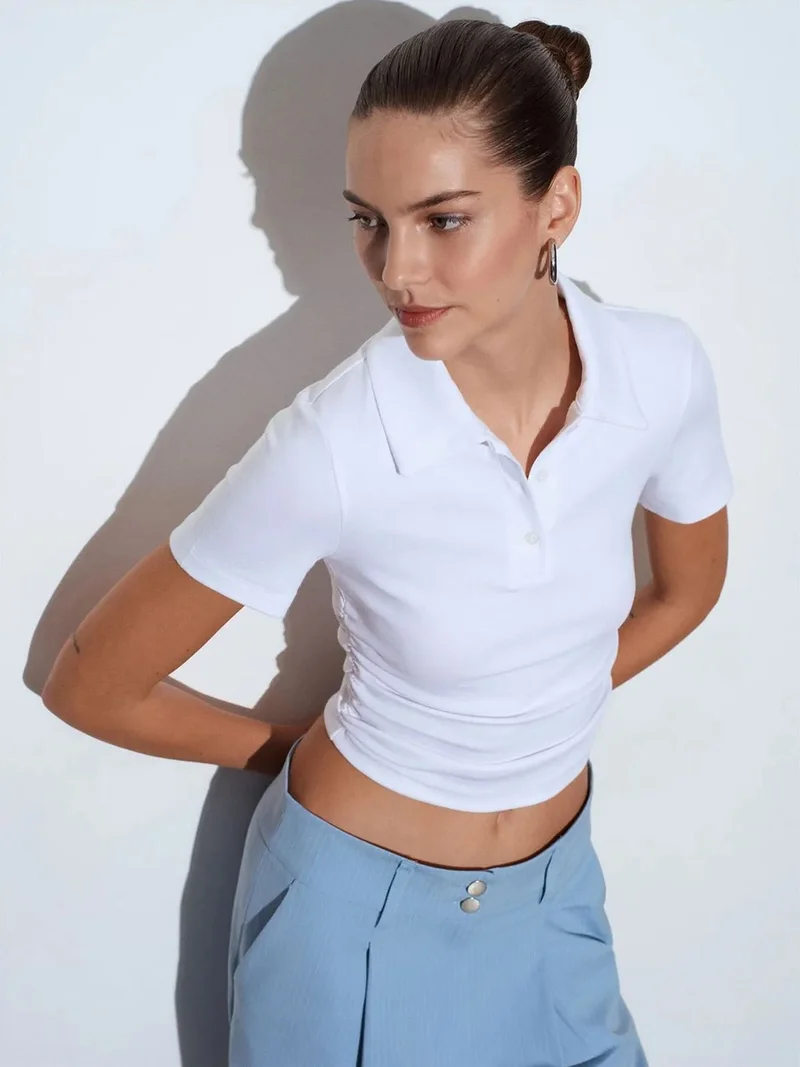 ديلفين DILVIN Women’s Crop Slim Fit Polo T-Shirt