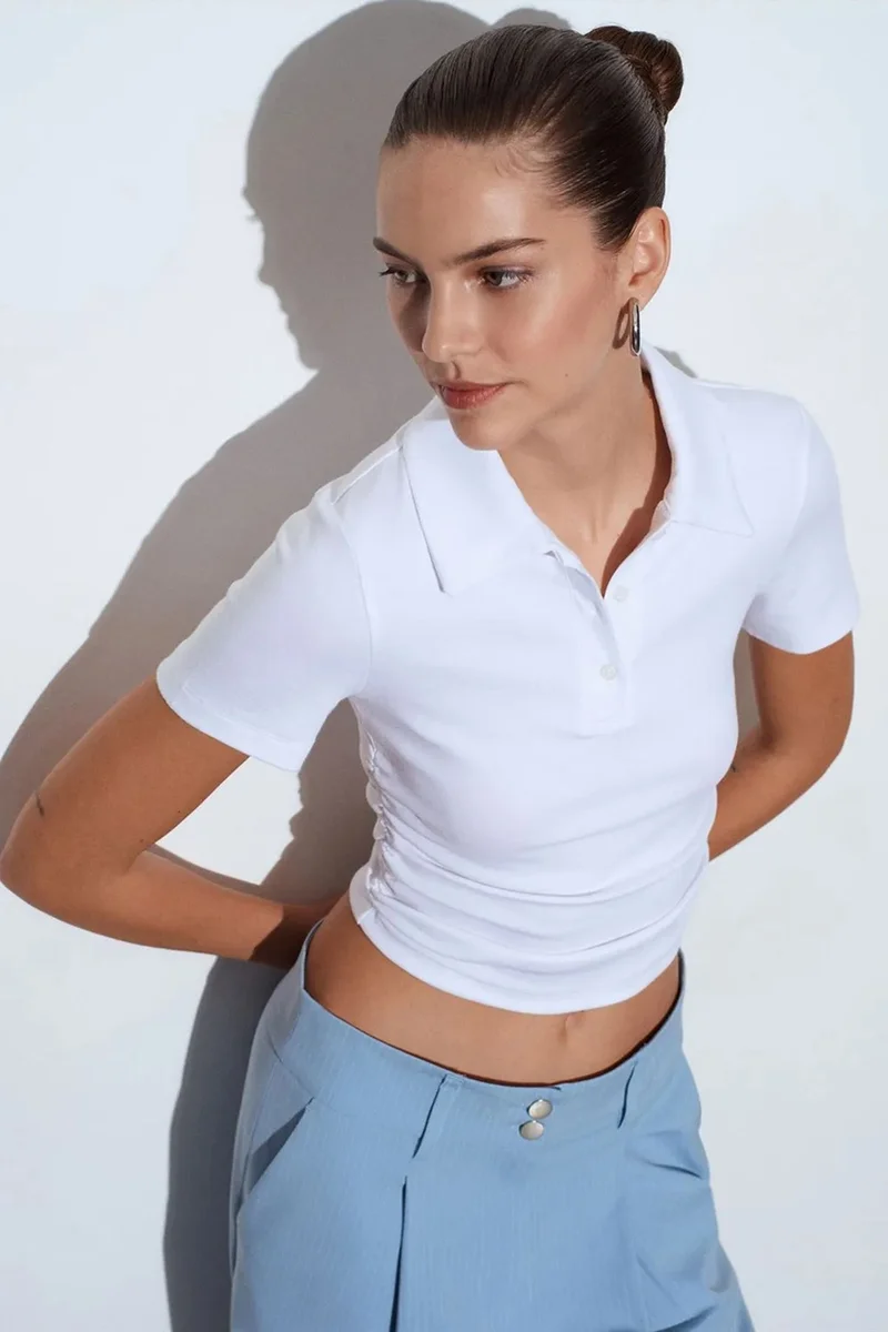 DILVIN Women’s Crop Slim Fit Polo T-Shirt