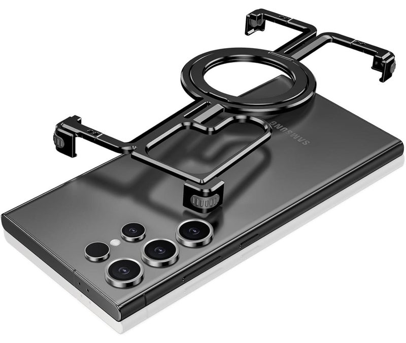 VKL حافظة معدنية لهاتف سامسونج جالكسي S24 ألترا بدون إطار، تصميم أنيق بسيط مع حماية من الصدمات، غلاف من الألمنيوم بدرجة فضائية مع حامل مدمج (S24 ألترا، أسود) - Image 1