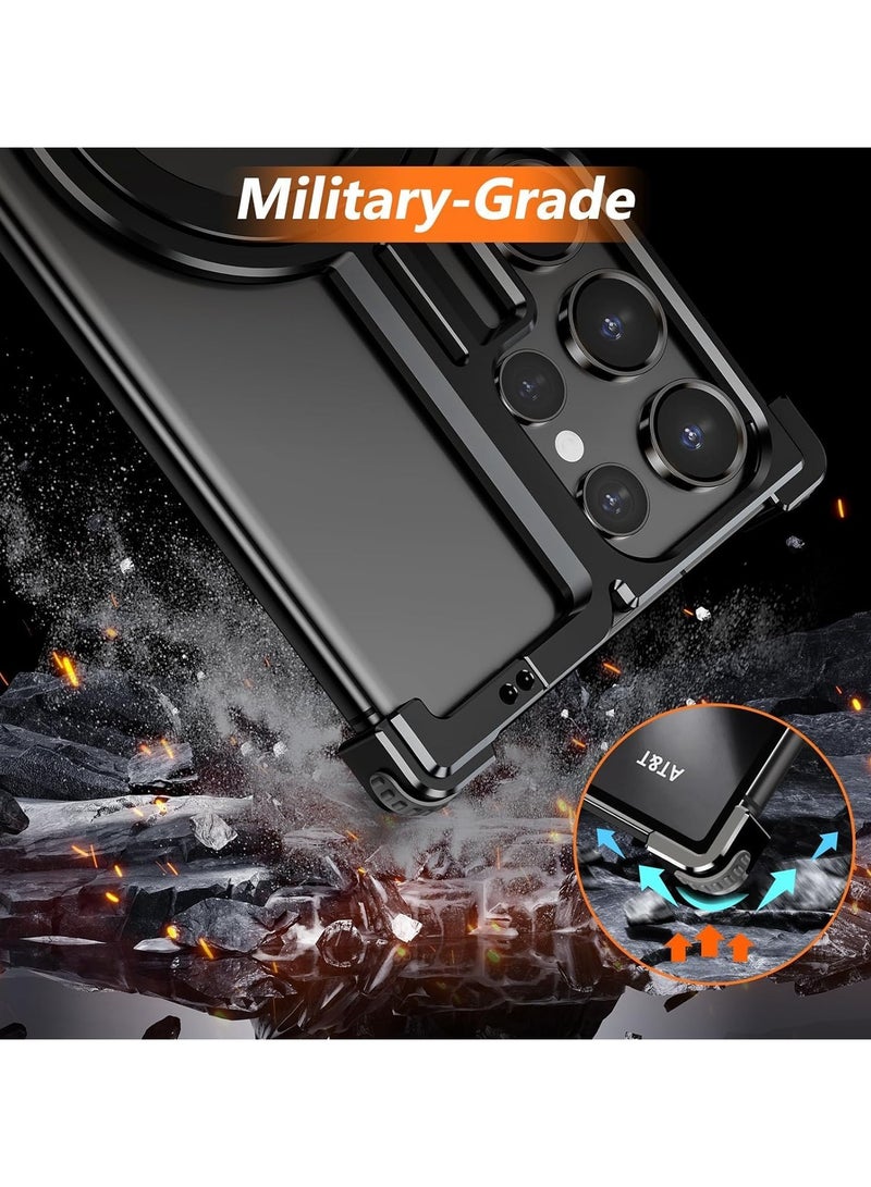 VKL Metal Case for Samsung Galaxy S24 Ultra Frameless Case, Sleek Minimalist Protective Shock Absorption Aerospace Grade Aluminum Shells with Built-in Kickstand Phone Case (S24 Ultra,Black) - Image 3