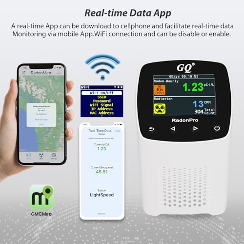 GQ Radon Detector New Version V2.0 Radon Pro 2-in-1 Radon Monitor Nuclear Radiation Detector Geiger Counter simultaneously Detection Fast Accurate Color Simple Display Made in USA - Image 5