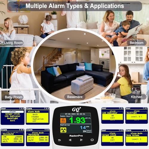GQ Radon Detector New Version V2.0 Radon Pro 2-in-1 Radon Monitor Nuclear Radiation Detector Geiger Counter simultaneously Detection Fast Accurate Color Simple Display Made in USA - Image 4