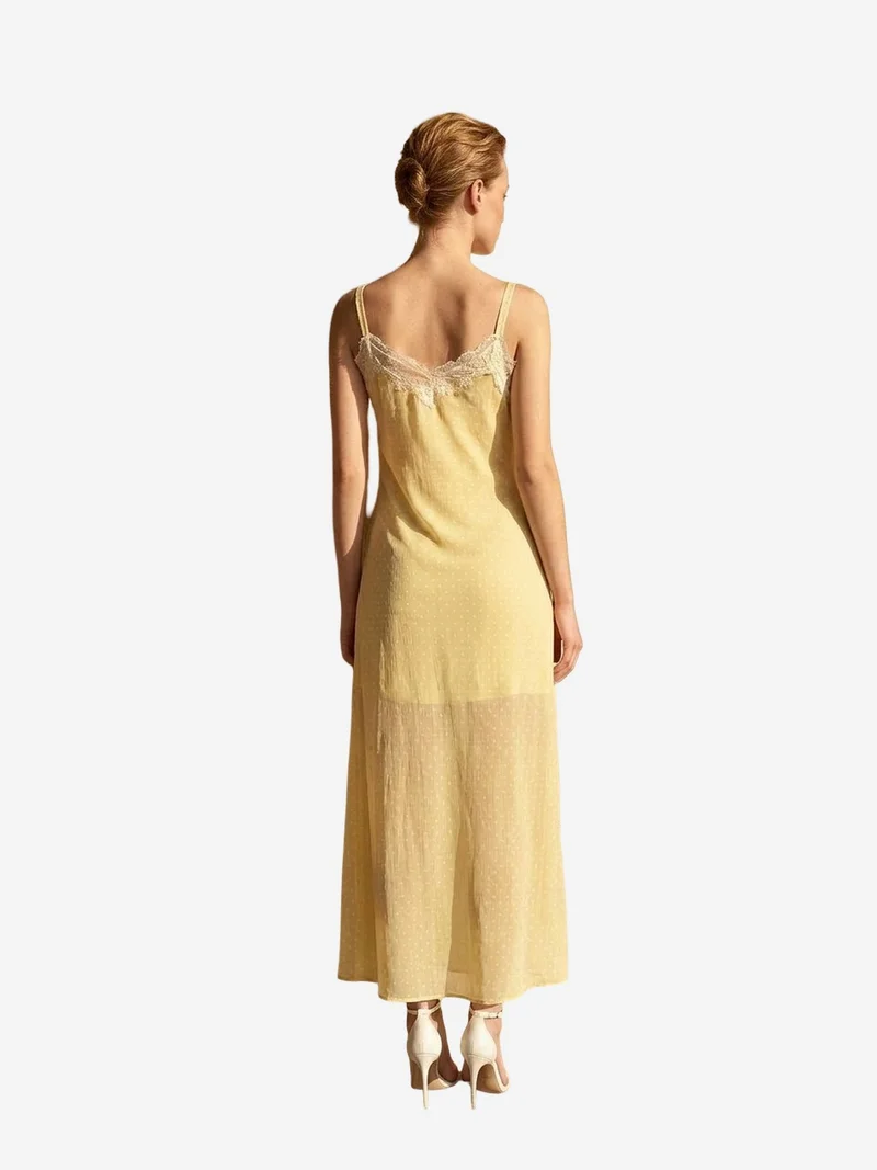 My Fashion Lemon Yellow MY FASHION Women's Polka Dot Chiffon Maxi Dress for Women | Best Price UAE