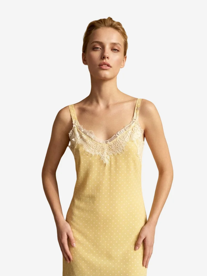 My Fashion Lemon Yellow MY FASHION Women's Polka Dot Chiffon Maxi Dress for Women | Best Price UAE