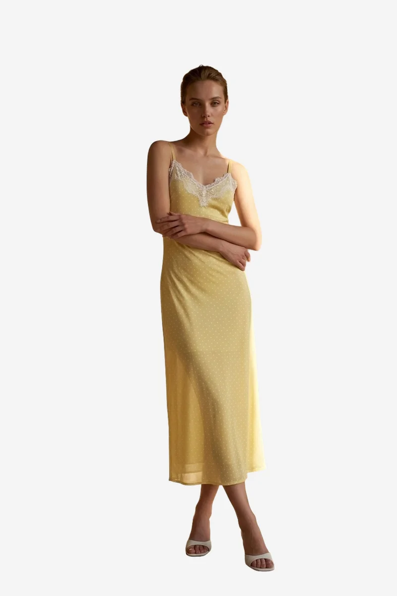 ماي فاشن MY FASHION Women's Polka Dot Chiffon Maxi Dress