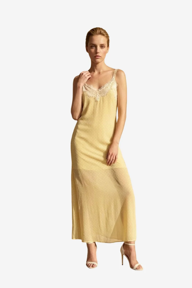 ماي فاشن MY FASHION Women's Polka Dot Chiffon Maxi Dress