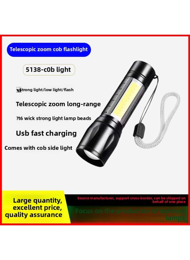Mini Flashlight Double Light Telescopic Zoom Long-range Rechargeable Portable Strong Light Flashlight COB Lamp Outdoor Special-Product Specifications: Color Box  - Image 3