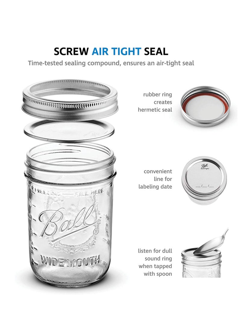 Ball - Ma Son Jars with Lids and Bands, Regular Mouth Ma Son Jars, Jars Ideal for Jams, Jellies, Conserves, Preserves, And Pizza Sauce Ball Wide Mouth 16oz 6PCS - Image 1