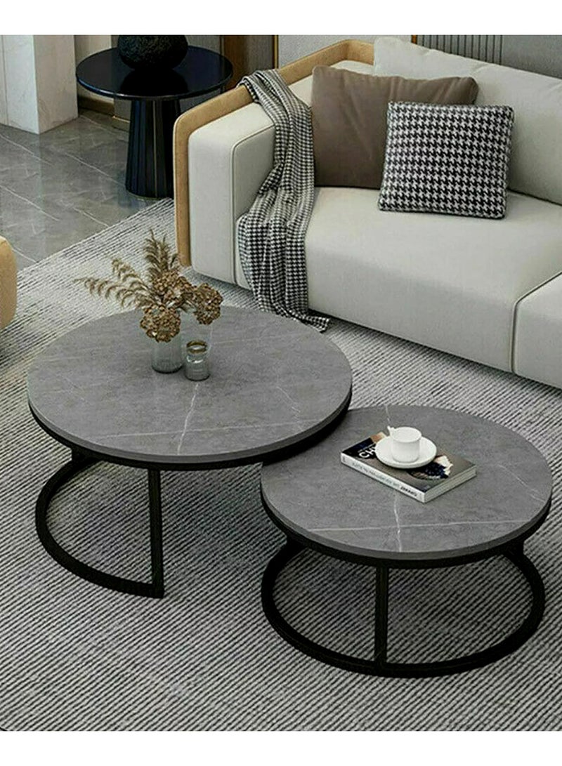 طقم طاولات قهوة دائرية متداخلة مكون من قطعتين كبير (70*45 سم) صغير (50*38 سم). - Image 3