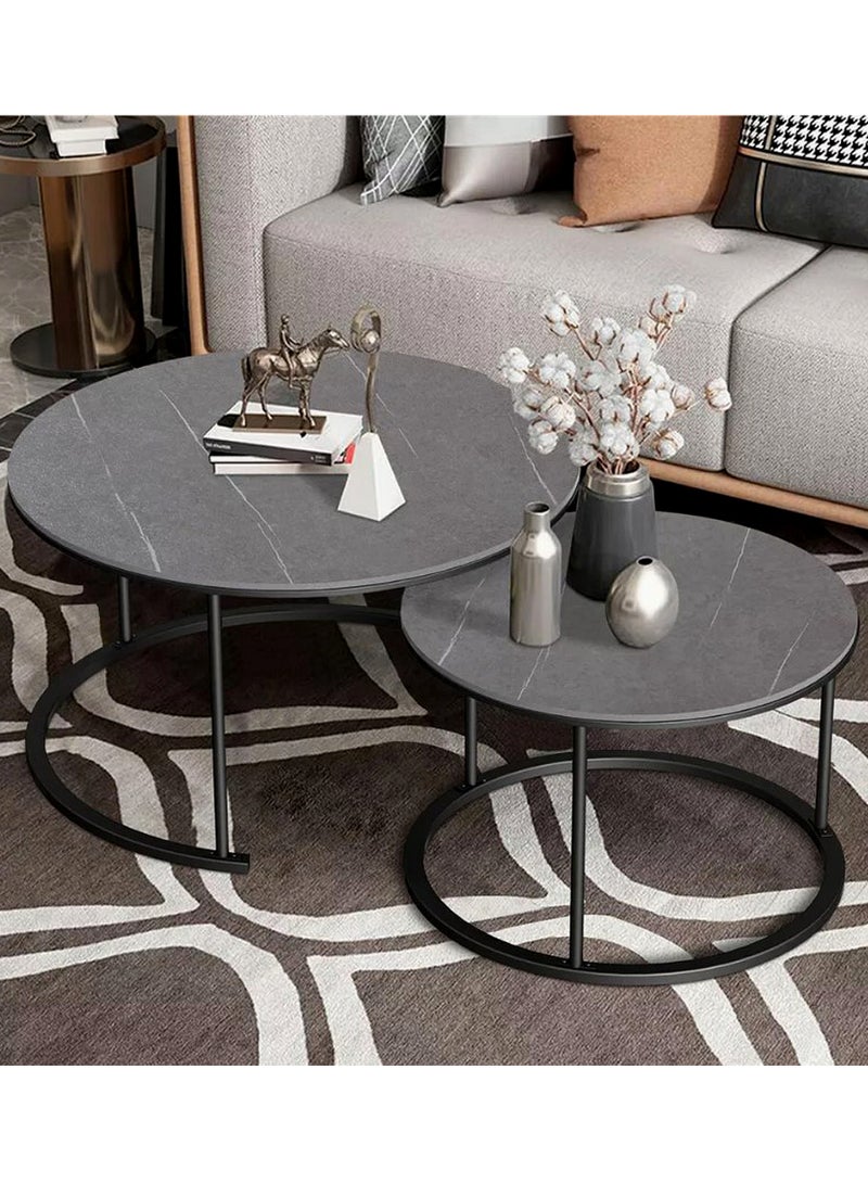 طقم طاولات قهوة دائرية متداخلة مكون من قطعتين كبير (70*45 سم) صغير (50*38 سم). - Image 5