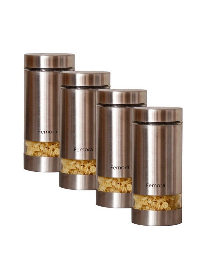 Femora Kitchen Storage Jars Steel Body with See Through Window Jar, 1300 ML, Pack of 4 - Image 1