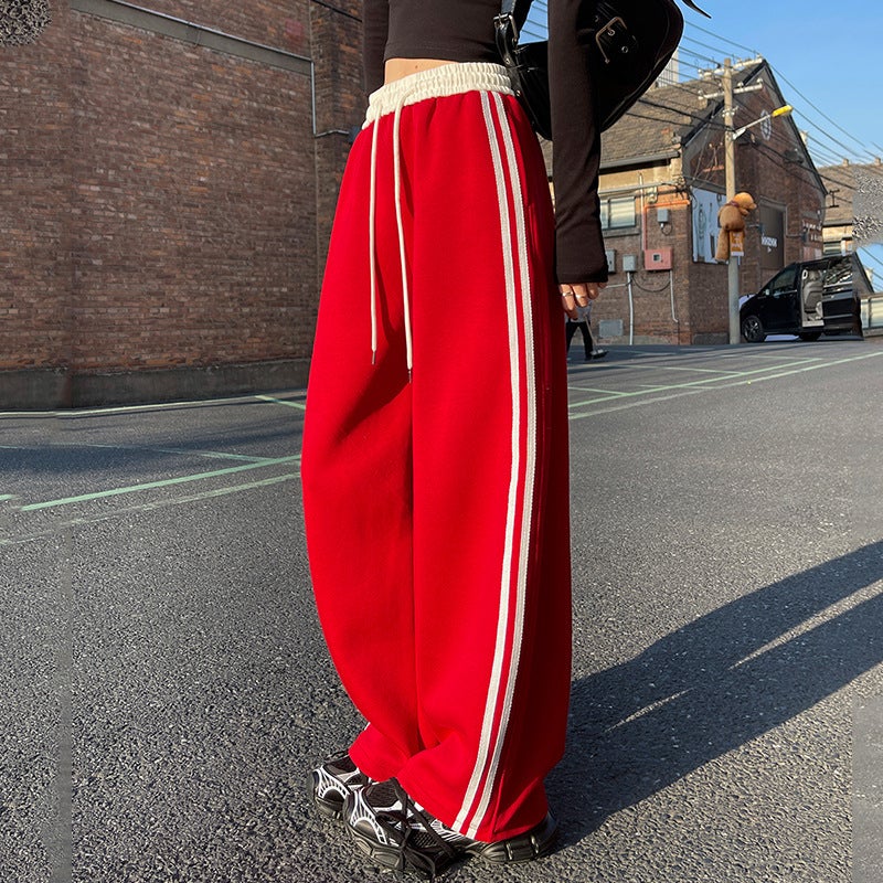 Women's High-Waist Wide-Leg Color-Block Sweatpants with Side Stripes - Image 3