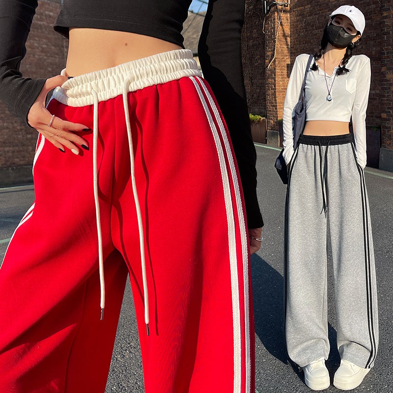 Women's High-Waist Wide-Leg Color-Block Sweatpants with Side Stripes - Image 1