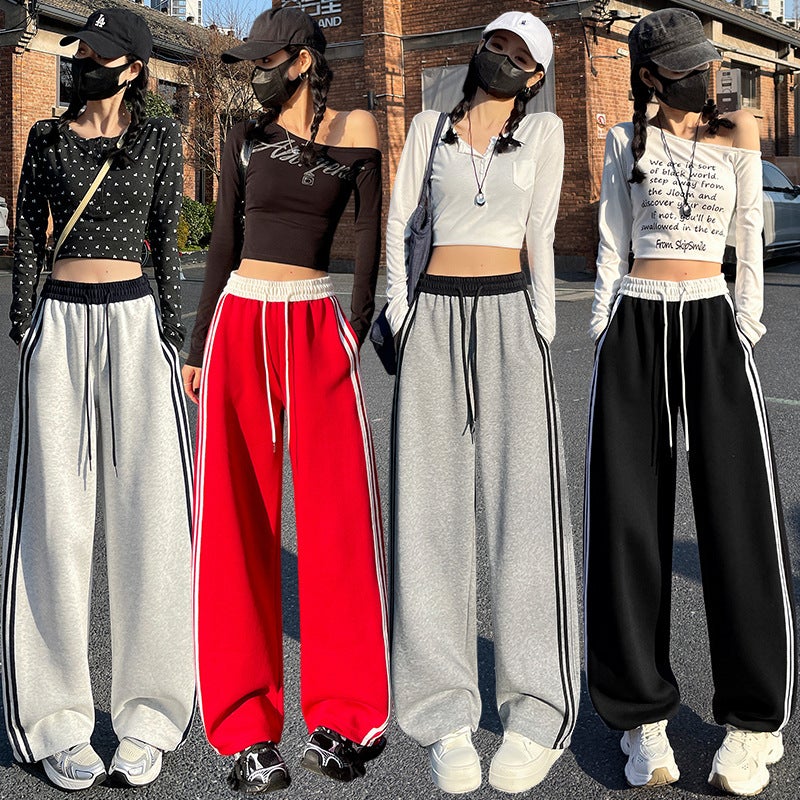 Women's High-Waist Wide-Leg Color-Block Sweatpants with Side Stripes - Image 2