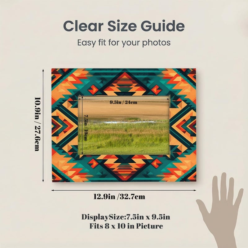 8x10inch Picture Frame Wood Ethnic Aztec Bohemian Retro Photo Frames With Mat Wall And Tabletop Display Wall Hanging Photo Frame For Home DéCor And Family Friends Wedding Gift Ideas - Image 2