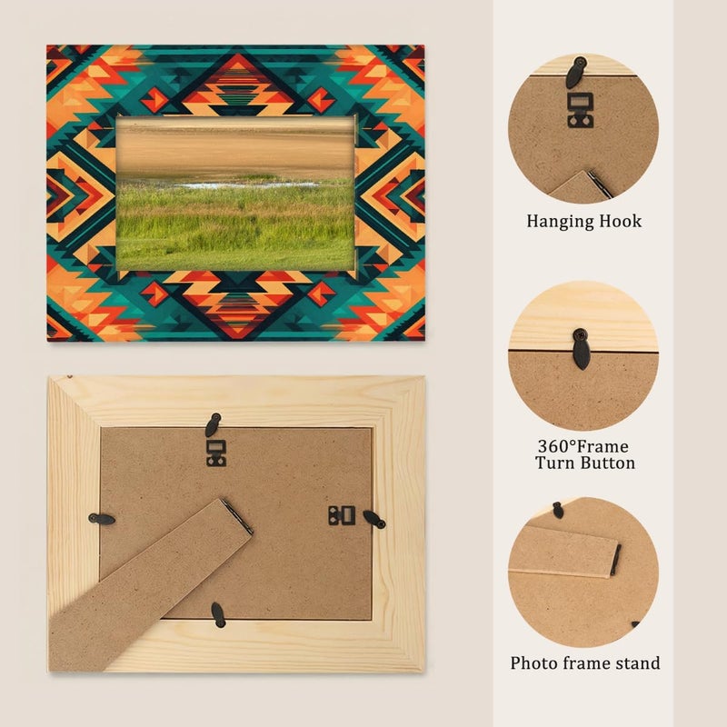 8x10inch Picture Frame Wood Ethnic Aztec Bohemian Retro Photo Frames With Mat Wall And Tabletop Display Wall Hanging Photo Frame For Home DéCor And Family Friends Wedding Gift Ideas - Image 3