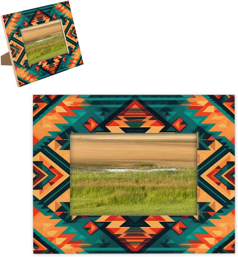 8x10inch Picture Frame Wood Ethnic Aztec Bohemian Retro Photo Frames With Mat Wall And Tabletop Display Wall Hanging Photo Frame For Home DéCor And Family Friends Wedding Gift Ideas - Image 1
