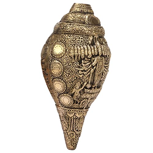 Kartique Brass Vishu Shankh | Conch | with Swastik | Kalash | Table Top | Wall Hanging | Height 10 Inch Antique Gold Color - Image 3