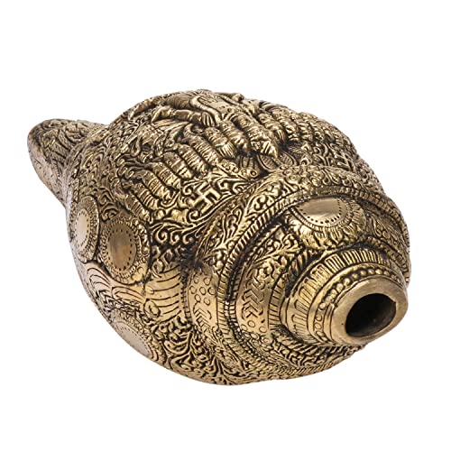 Kartique Brass Vishu Shankh | Conch | with Swastik | Kalash | Table Top | Wall Hanging | Height 10 Inch Antique Gold Color - Image 4