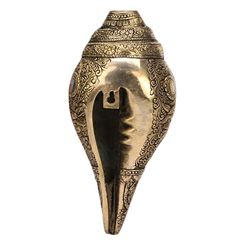 Kartique Brass Vishu Shankh | Conch | with Swastik | Kalash | Table Top | Wall Hanging | Height 10 Inch Antique Gold Color - Image 5
