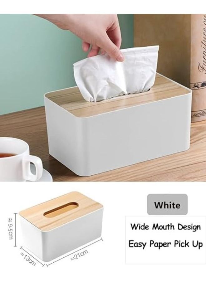 Modern Rectangular Design Wooden Tissue Box with Lid, Paper Tissue Box, Tissue Organizer for Bathroom, Home, Office, Living Room (23 x 13 x 10 cm)