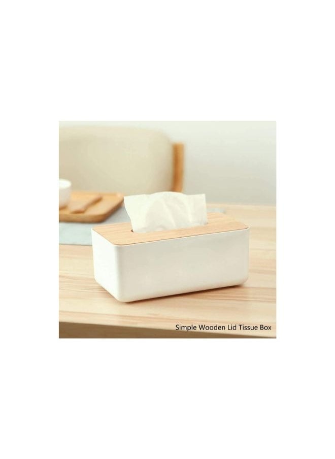 Modern Rectangular Design Wooden Tissue Box with Lid, Paper Tissue Box, Tissue Organizer for Bathroom, Home, Office, Living Room (23 x 13 x 10 cm)