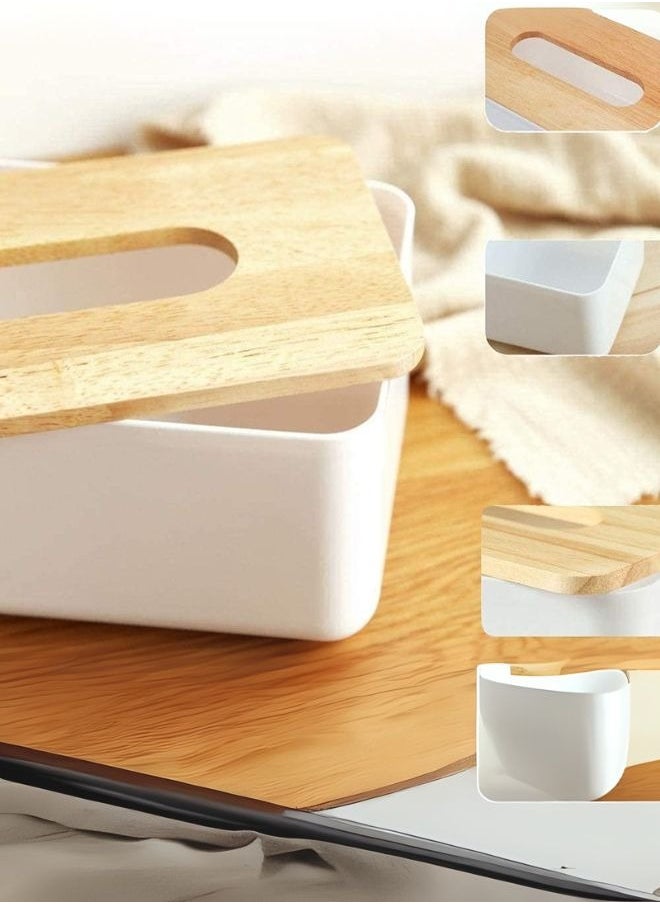 Modern Rectangular Design Wooden Tissue Box with Lid, Paper Tissue Box, Tissue Organizer for Bathroom, Home, Office, Living Room (23 x 13 x 10 cm)
