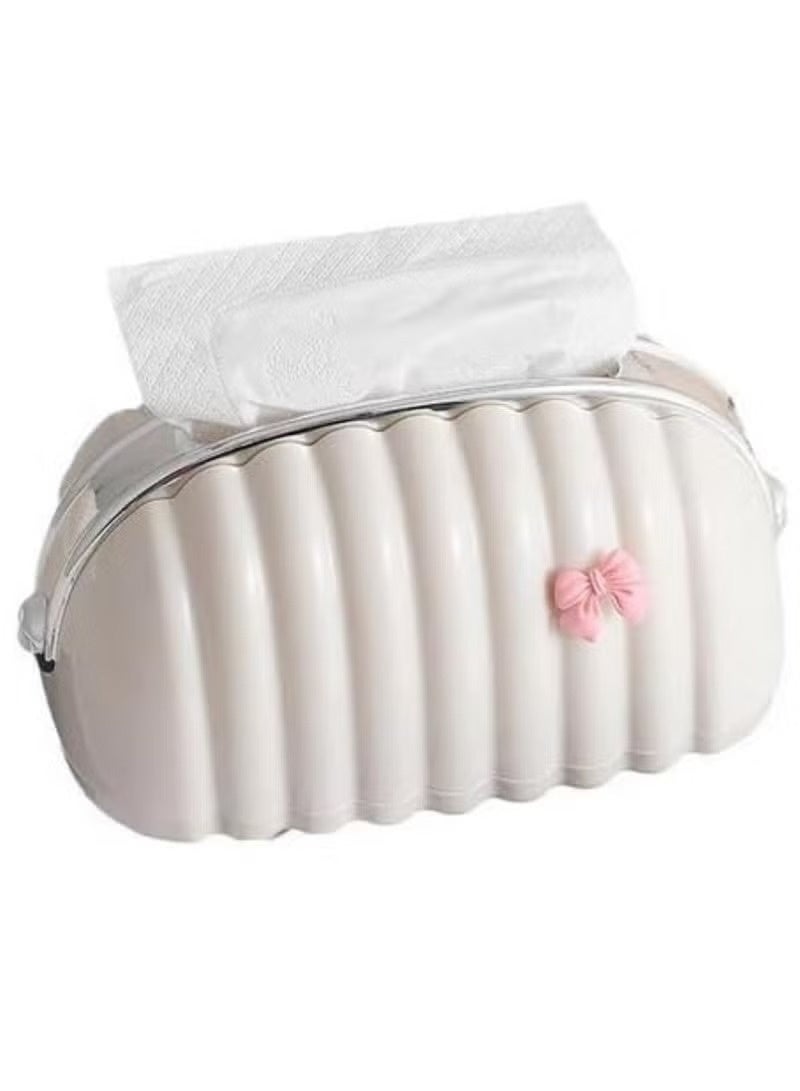 غطاء علبة مناديل، غطاء علبة مناديل لطيف على شكل صدفة مع فيونكة ديكور صغيرة، علبة مناديل للوجه، منظم ورق للوجه، غطاء علبة مناديل بلاستيكي عصري لطاولة جانبية - Image 5