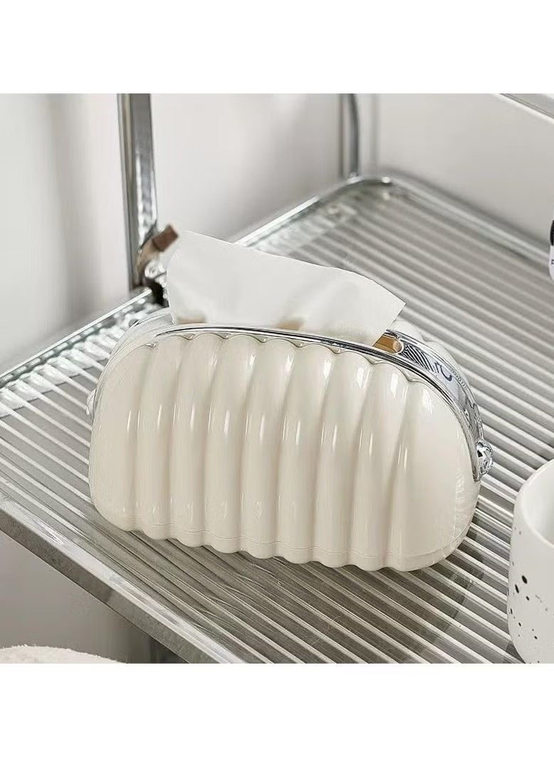 غطاء علبة مناديل، غطاء علبة مناديل لطيف على شكل صدفة مع فيونكة ديكور صغيرة، علبة مناديل للوجه، منظم ورق للوجه، غطاء علبة مناديل بلاستيكي عصري لطاولة جانبية - Image 1