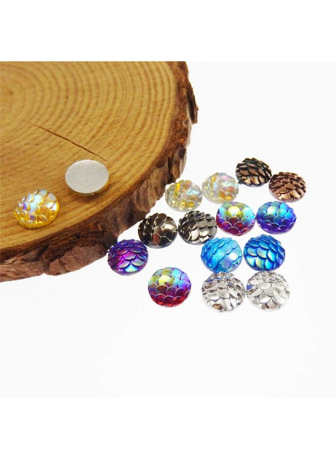 JJG 100 Pcs Dragon/Mermaid Scale Resin Flat Back Round Dome Cabochons Diy Accessories 12Mm Diameter Random Color - Image 2