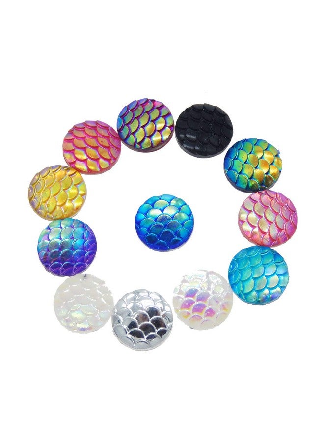 JJG 100 Pcs Dragon/Mermaid Scale Resin Flat Back Round Dome Cabochons Diy Accessories 12Mm Diameter Random Color - Image 1