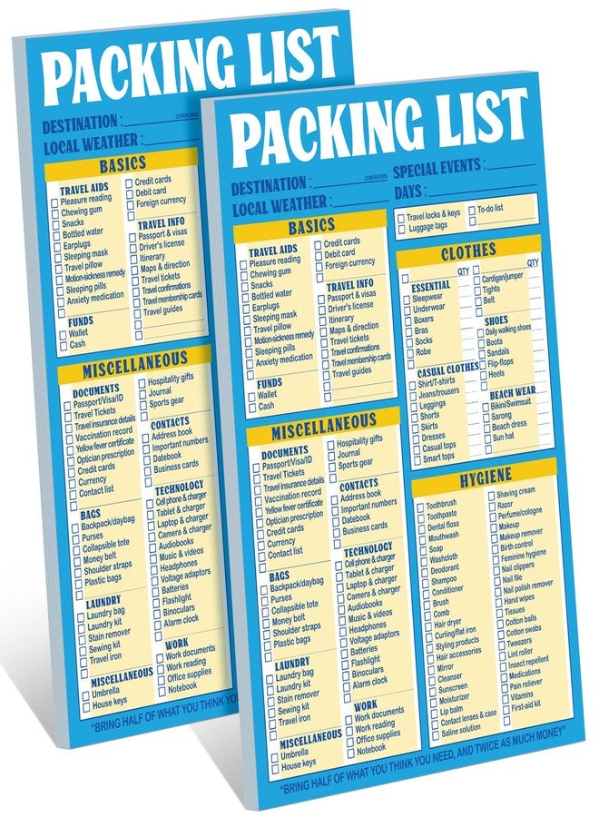 Eaasty 2 Travel Packing List 6" x 9" Packing List Notepad Checklist Memo Pad Checklist Essentials Memo Note Pad 60 Sheets for Hiking, Camping, Beach, Vacations - Image 1