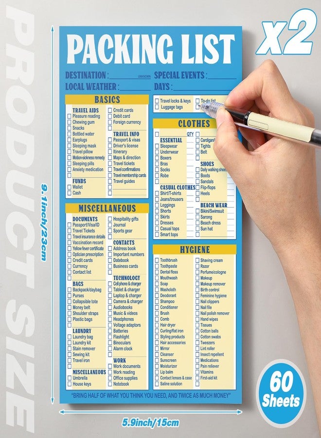 Eaasty 2 Travel Packing List 6" x 9" Packing List Notepad Checklist Memo Pad Checklist Essentials Memo Note Pad 60 Sheets for Hiking, Camping, Beach, Vacations - Image 2