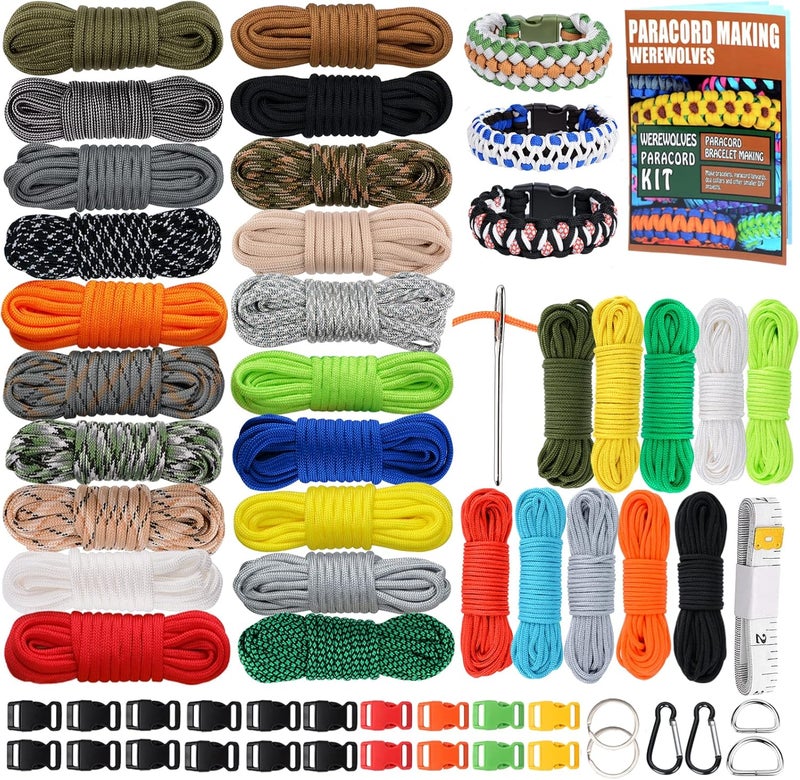 WEREWOLVES Paracord 550, 4MM Paracord 20 Colors & 2MM Micro Paracord Rope 10 Colors with Instructions Book, Paracord Bracelet Combo Crafting Kits, Parachute Cord and Complete Accessories - Image 1