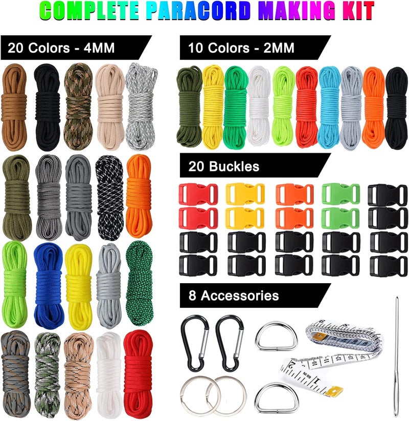 WEREWOLVES Paracord 550, 4MM Paracord 20 Colors & 2MM Micro Paracord Rope 10 Colors with Instructions Book, Paracord Bracelet Combo Crafting Kits, Parachute Cord and Complete Accessories - Image 2