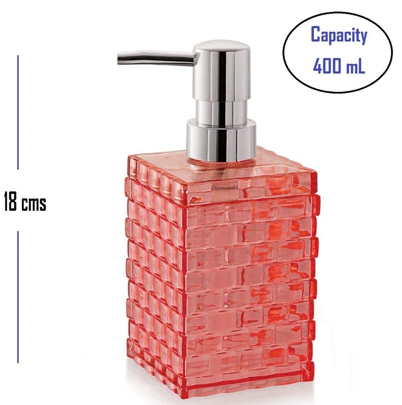 Nimbose® Empty Handwash Pump Bottle, Cuboid Shaped Acrylic Liquid Soap & Handwash Dispenser Bottle for Kitchen & Bathrooms (Capacity:400 mL, Qty:1, Reddish Pink Color) - Image 2