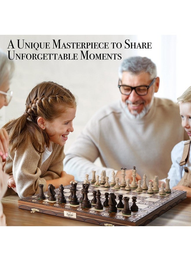 Wegiel Handmade Junior European International Chess Set - 16 Inch Luxury Wooden Chess Set For Adults And Kids, Premium Beech And Birch Wood - Unique Folding Design With Chess Piece Storage - Image 2