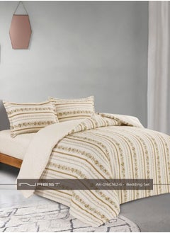 Inrest Home Elegant 4-Piece Bedding Set – Single Comforter (170×230 cm), Fitted Sheet, and 2 Pillow Covers in Light Yellow and Golden Brown, 100% Cotton. 