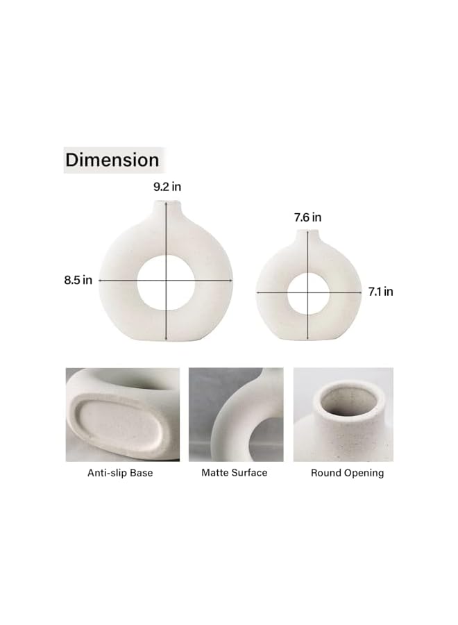 The Bros White Ceramic Vases, Set of 2 Matte Ceramic Flower Vases with Hollow Design for Home Decor, Nordic Farmhouse Vases Boho Vases Donut Vases for Wedding Centerpiece, Dinning Room, Coffee Table, Mantel... - Image 2