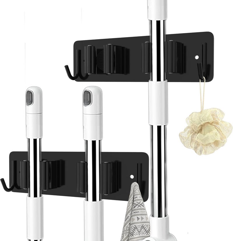 2PCS Wall Mounted Broom and Mop Holder - Heavy-Duty Stainless Steel Storage Rack with Hooks - Image 1