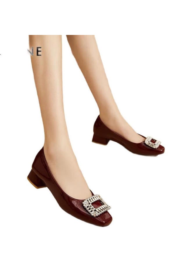 Daphne Women'S Low-Heel Pointed Toe Single Shoes With Rhinestones For Daily Commute Red Wedding Shoes Boat Shoes Women'S Shoes Red 36 - Image 3