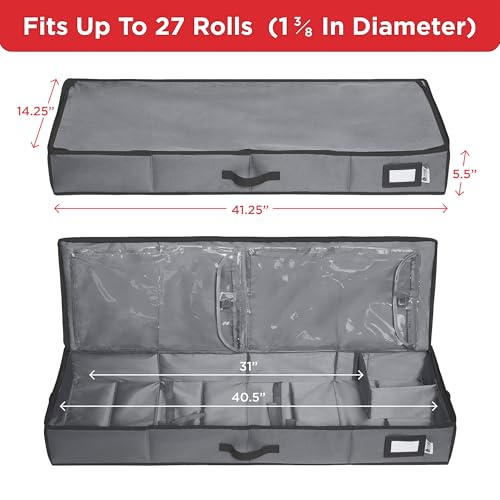 HOLDN’ STORAGE Premium Wrapping Paper Storage Container -Durable Material 600D tear-proof - Fits up to 27 Paper Rolls -Extra Pockets for Ribbons & Bows. Underbed Gift Wrap Organizer, Ideal for Holiday Christmas, etc - Image 3