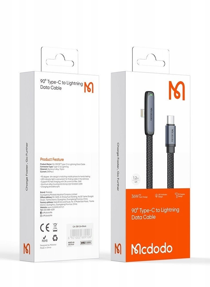 Mcdodo CA 3350 USB to USB C Angle Cable   1.2m Black - Image 2