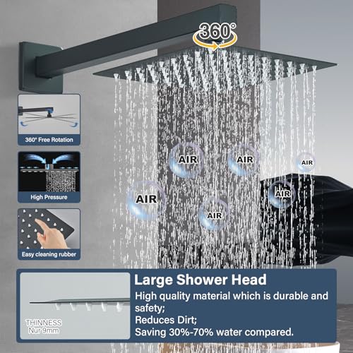 Ackwave Shower Faucet Matte Black Shower System with 8 Inches Rain Shower Head and Handheld Spray Bathroom Luxury Rain Shower Faucet Set Complete Wall Mounted - Image 4