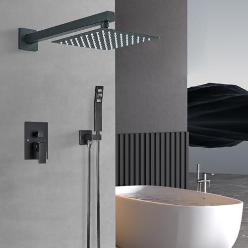 Ackwave Shower Faucet Matte Black Shower System with 8 Inches Rain Shower Head and Handheld Spray Bathroom Luxury Rain Shower Faucet Set Complete Wall Mounted - Image 3