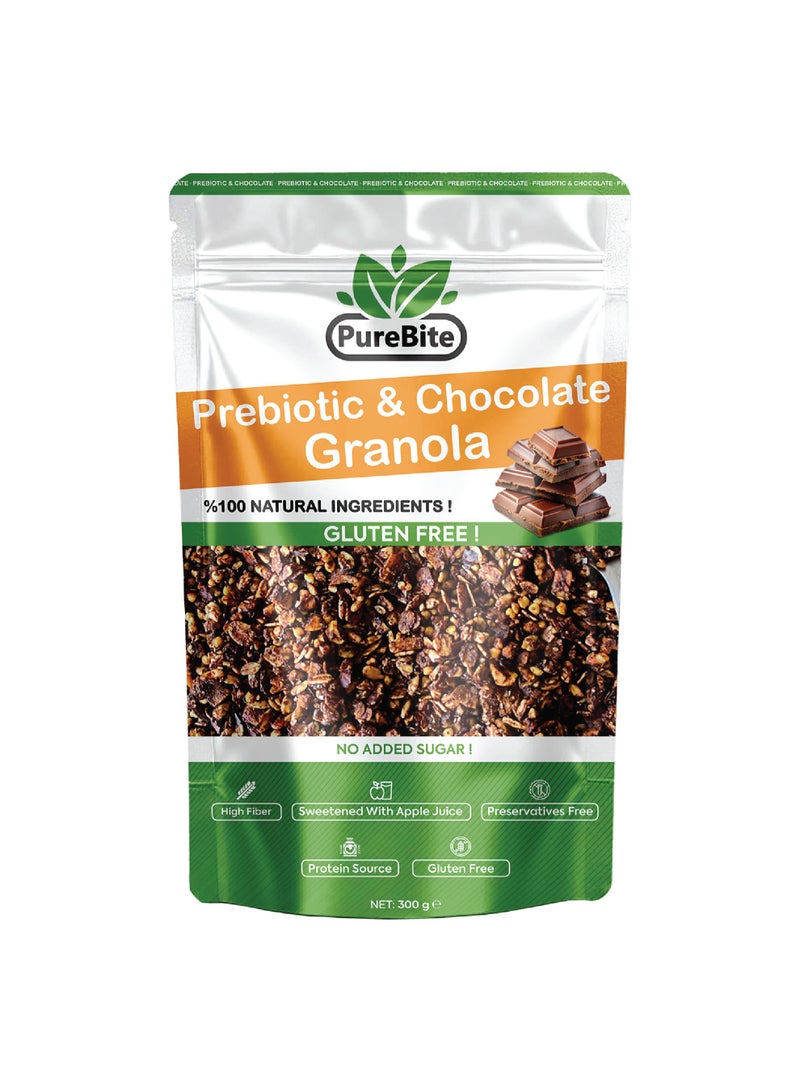 Pure Bite Prebiotic & Chocolate Granola 300g / PURE BITE %100 Natural Gluten Free No Sugar Added Prebiotic Chocolate Granola 300g - Image 1