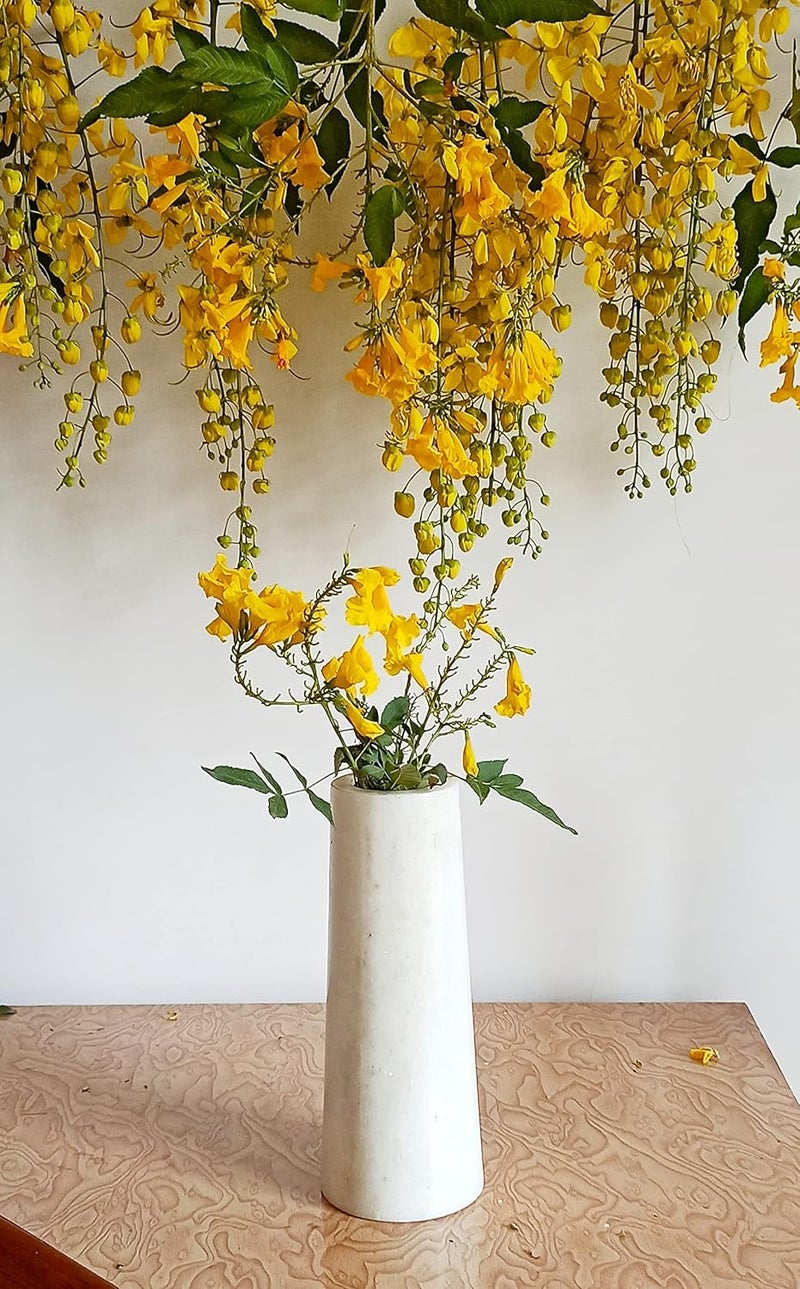 RM مزهرية زهور رائعة من الرخام بتصميم عصري للديكور المنزلي مزهرية زخرفية لطاولة مزهرية زهور طبيعية مزهرية بيضاء مصقولة بدقة 25 سم عبوة من قطعة واحدة بيضاء - Image 2