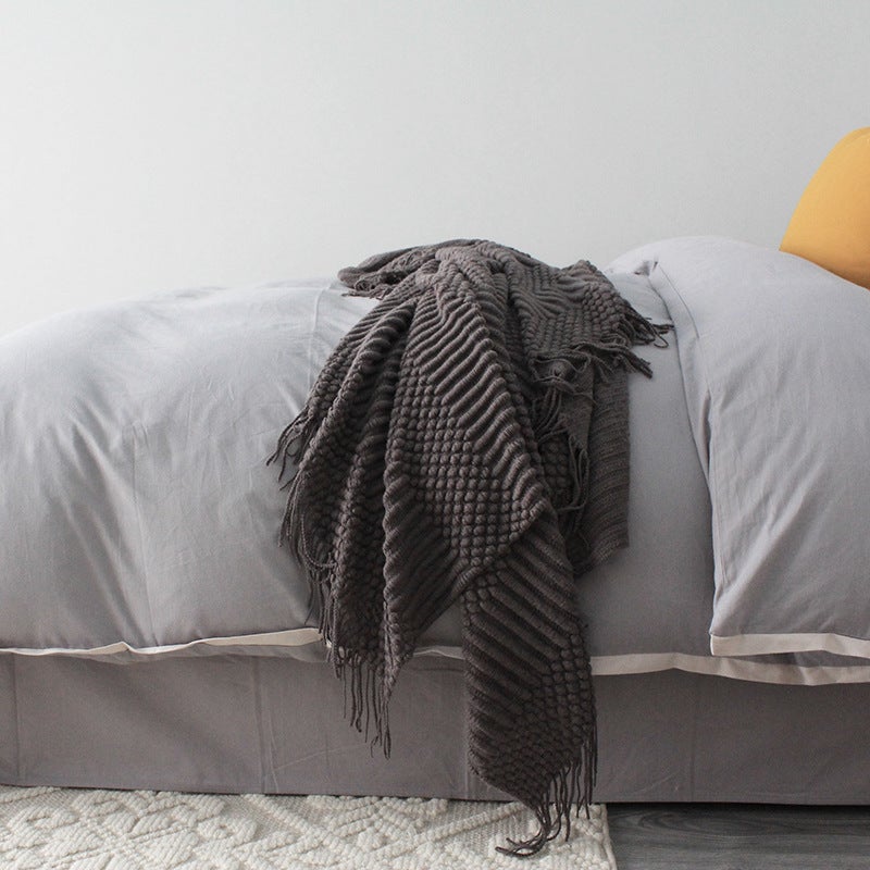 Nordic Knit Solid Color Throw Casual Sofa Decorative Blanket Dark gray 