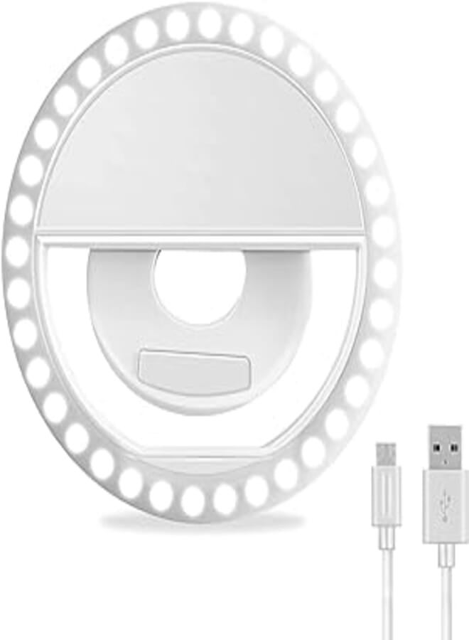 XINBAOHONG Girl's 36 LED Rechargeable Clip-on Selfie Ring Light for iPhone/Android (White)